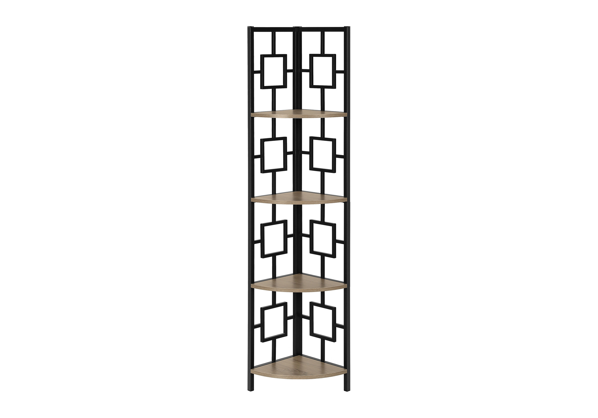 BOOKCASE - 62"H / DARK TAUPE / BLACK METAL CORNER ETAGERE